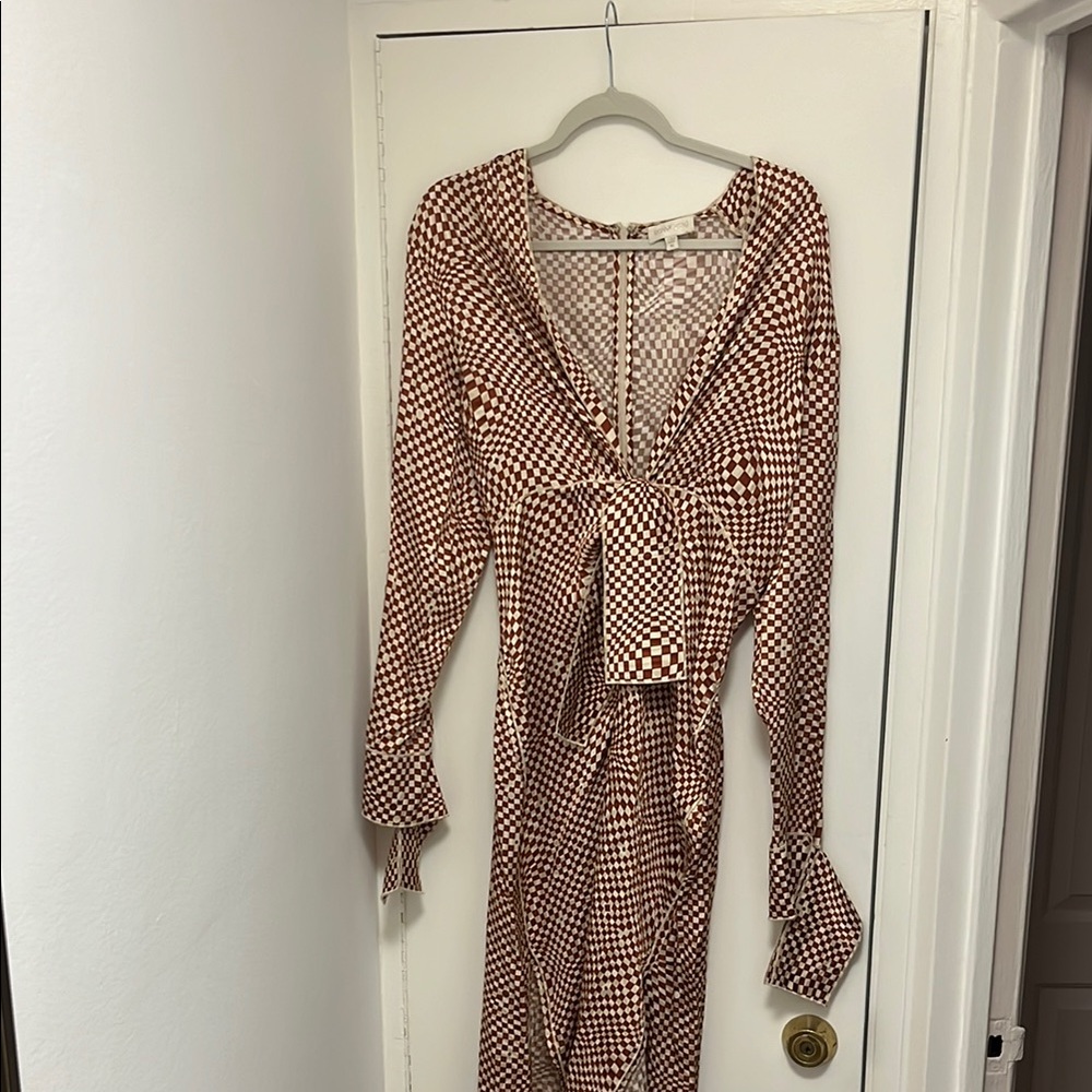 Ronny Kobo Stylish Checkered Dress Silk Size M
